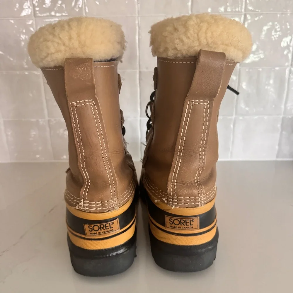 Sorel Caribou Winter Boots Women 6 Tan Waterproof‎ Leather Shearling Fleece READ